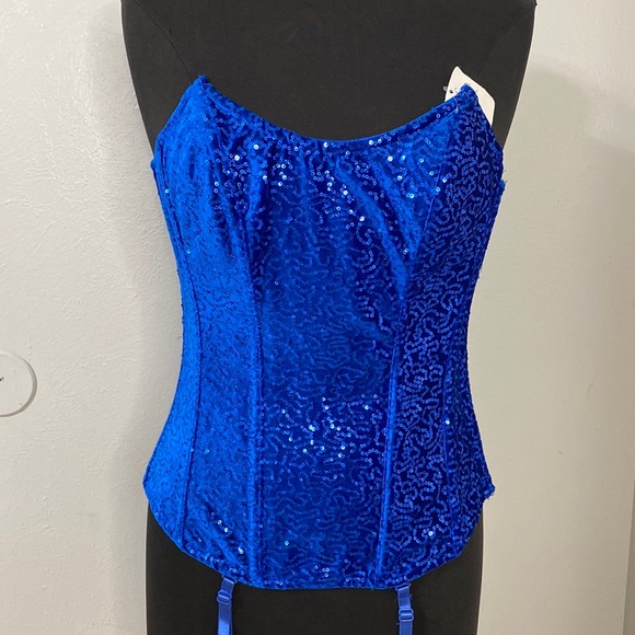 Fredericks of Hollywood Blue Sequin Corset - Picture 1 of 5